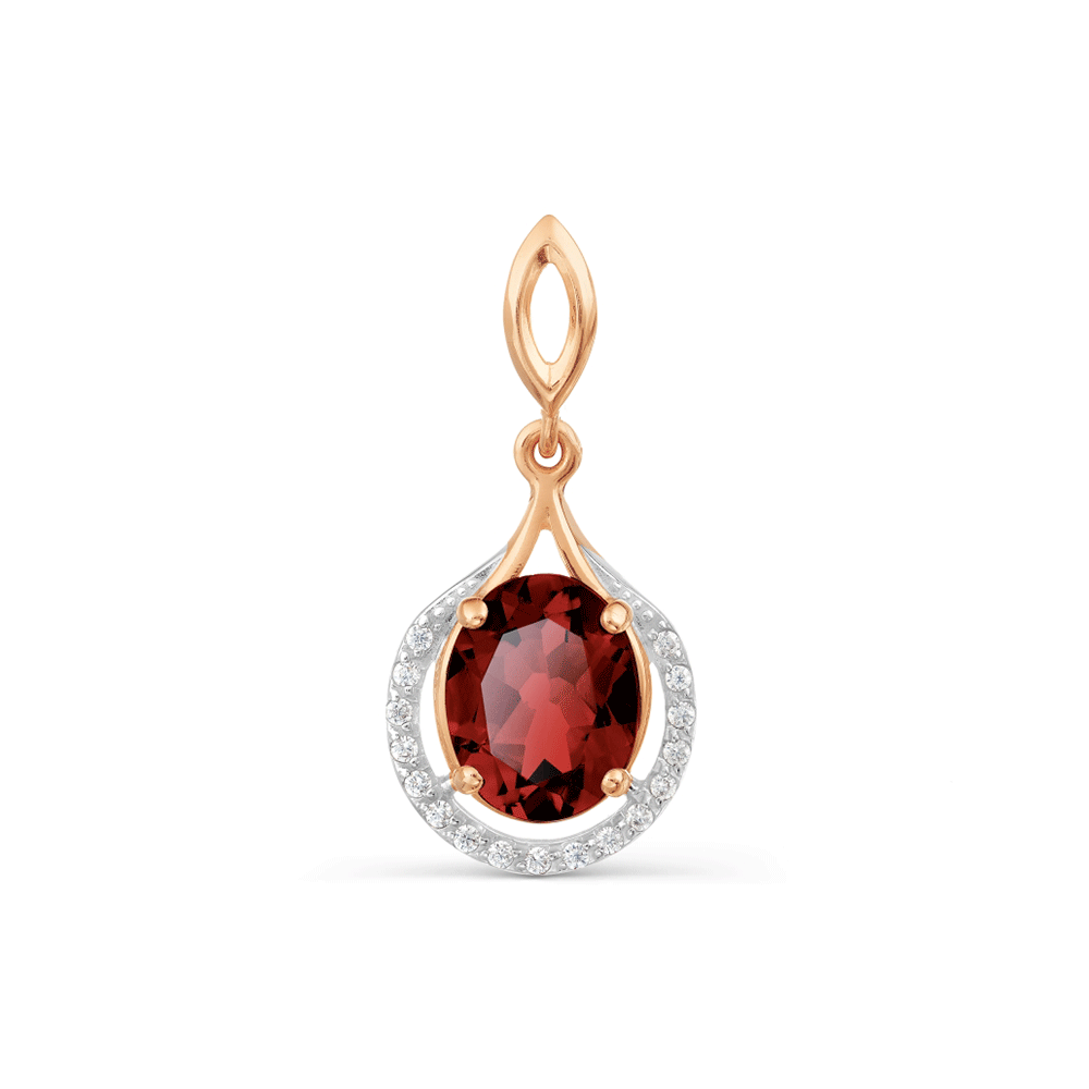 Pandantiv din aur roșu cu pietre Cubic Zirconia Incolor, Granat