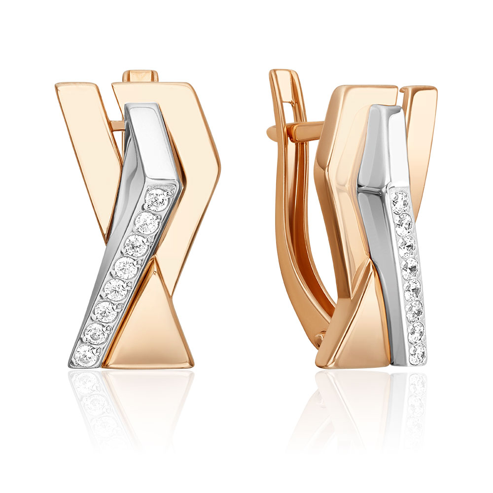 Cercei din aur alb și roșu cu pietre Cubic zirconia