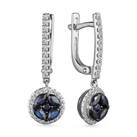 Cercei Suspendați din aur alb cu pietre Diamant, Safir