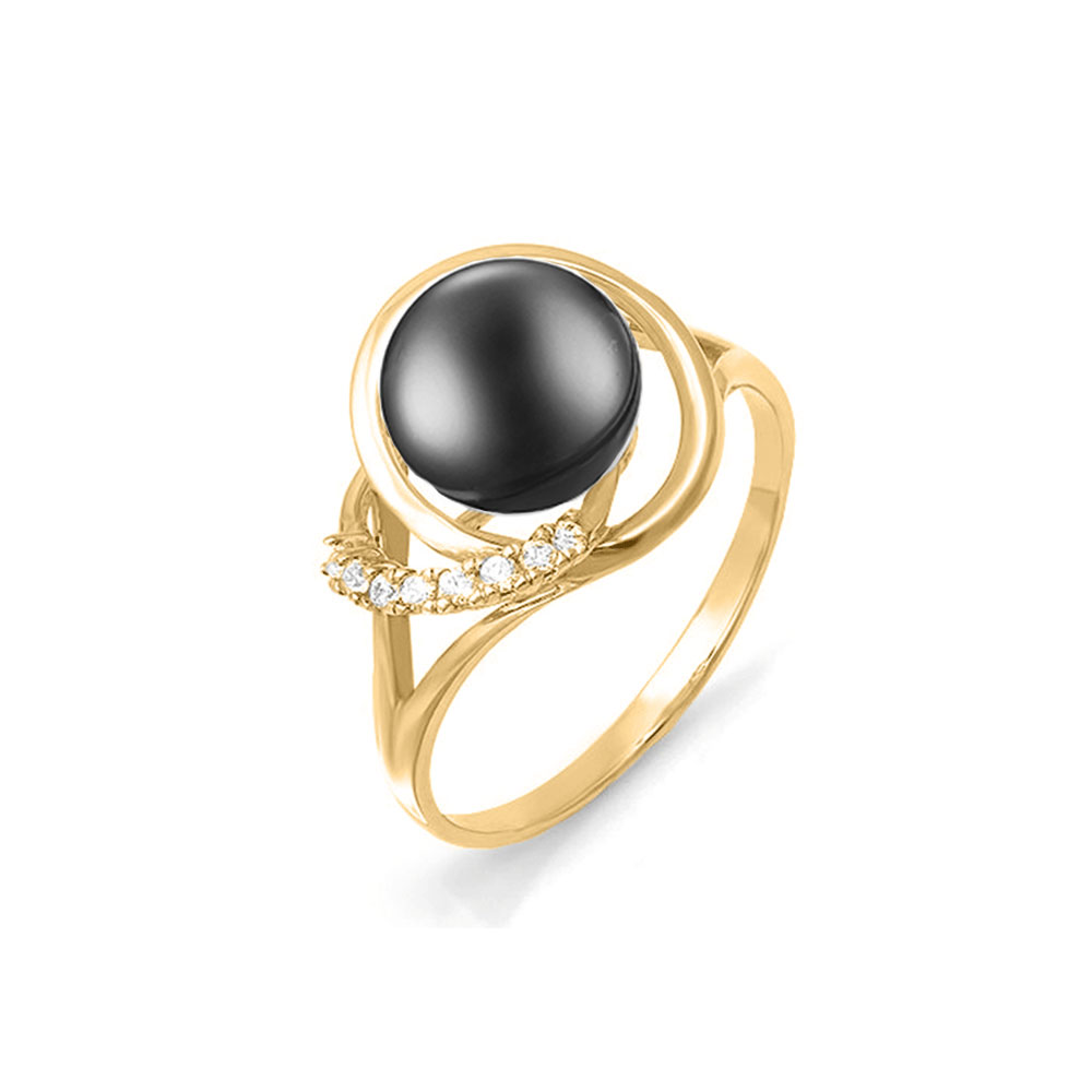 Inel din aur roșu cu pietre Cubic Zirconia Incolor, Perla neagră