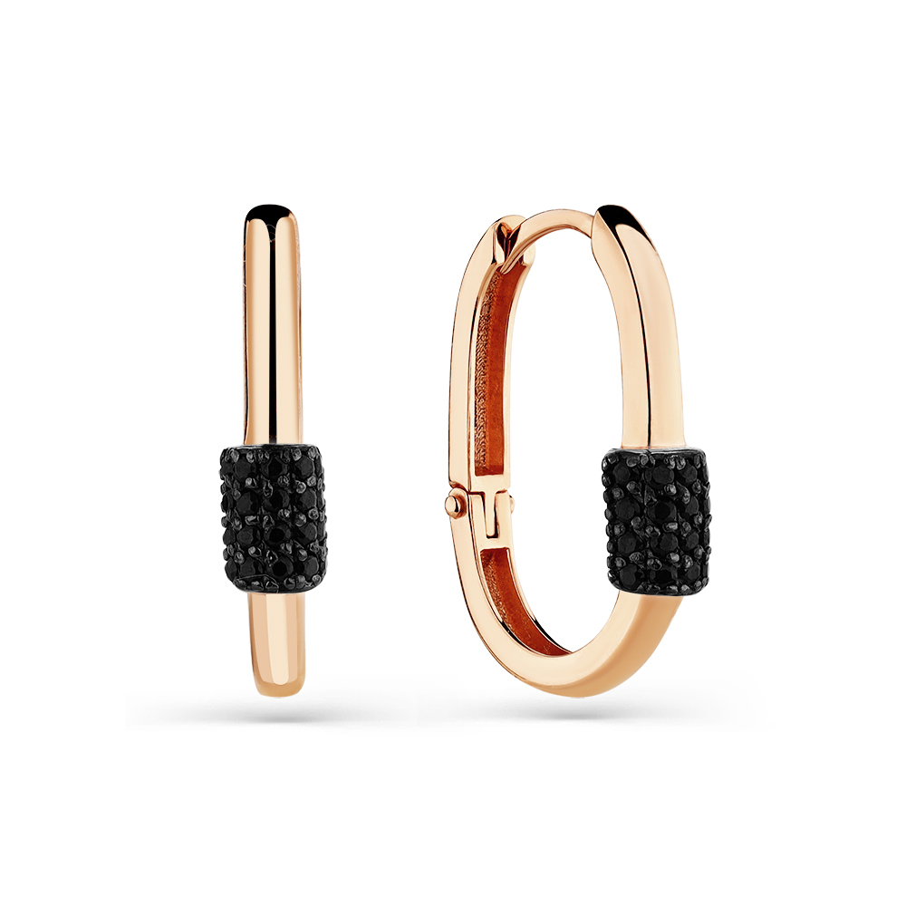 Cercei Creole din aur roșu cu pietre Cubic Zirconia Negru