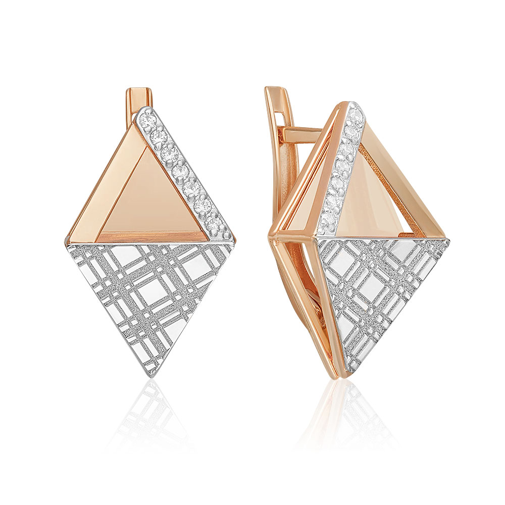Cercei din aur alb și roșu cu pietre Cubic Zirconia Incolor