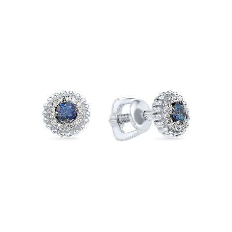 Cercei Pusete din aur alb cu pietre Diamant, Safir