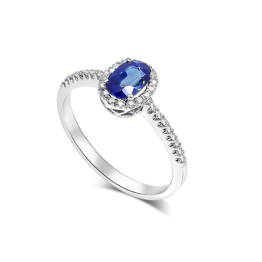 Inel din aur alb cu pietre Diamant, Safir