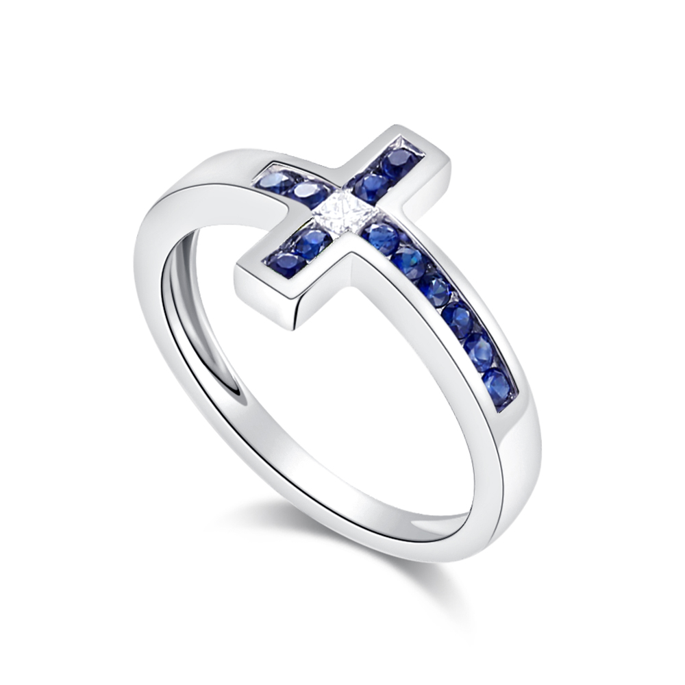 Inel din aur alb cu pietre Diamant, Safir