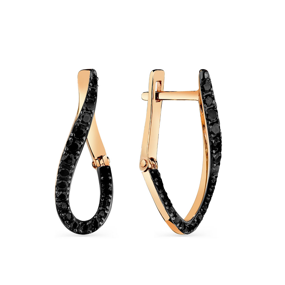 Cercei din aur roșu cu pietre Cubic Zirconia Negru