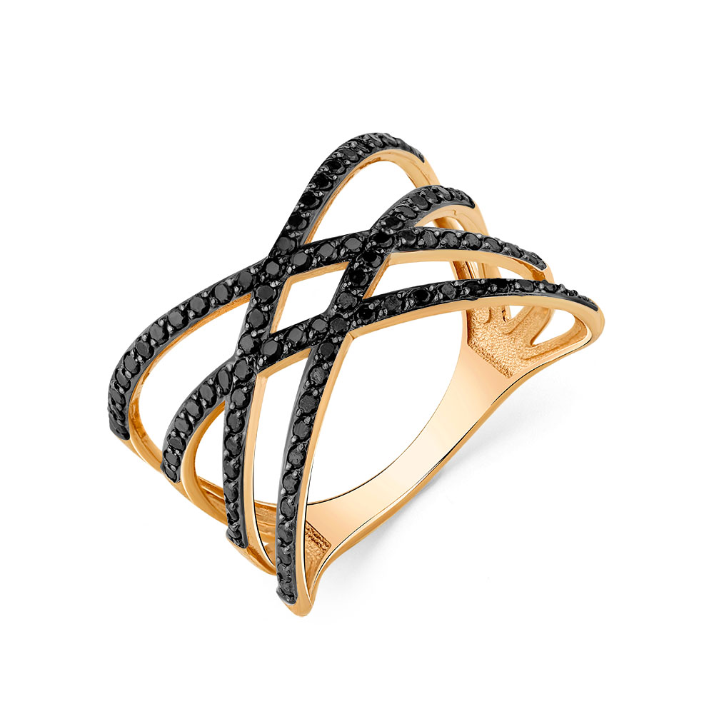 Inel din aur roșu cu pietre Cubic zirconia negru