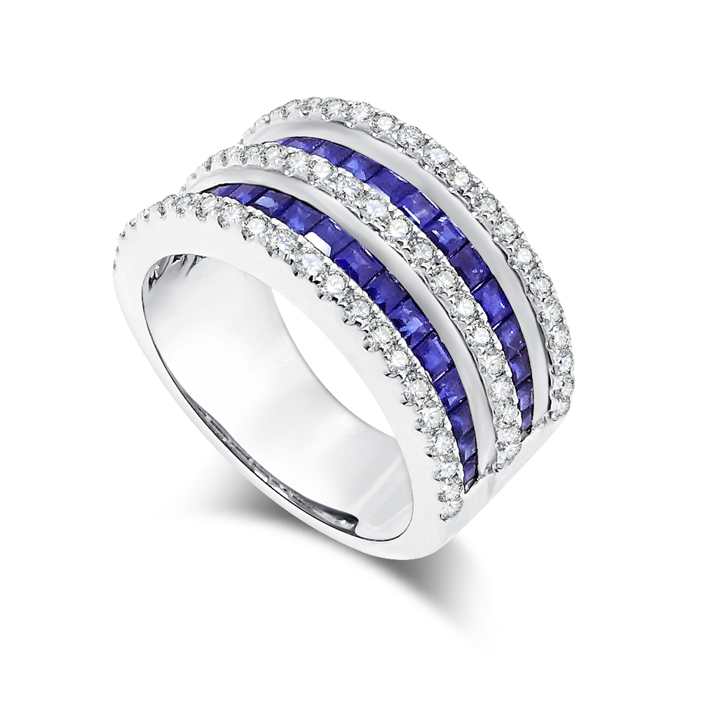Inel din aur alb cu pietre Diamant, Safir