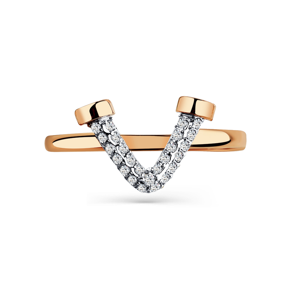 Inel din aur roșu cu pietre Cubic Zirconia Incolor