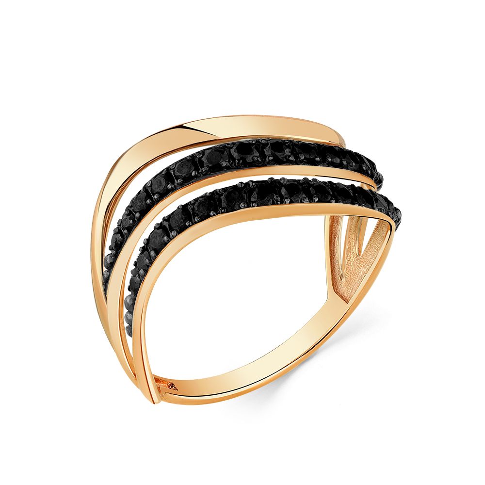 Inel din aur roșu cu pietre Cubic Zirconia Negru