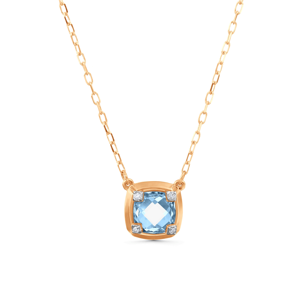 Colier din aur roșu cu pietre Cubic Zirconia Incolor, Topaz albastru