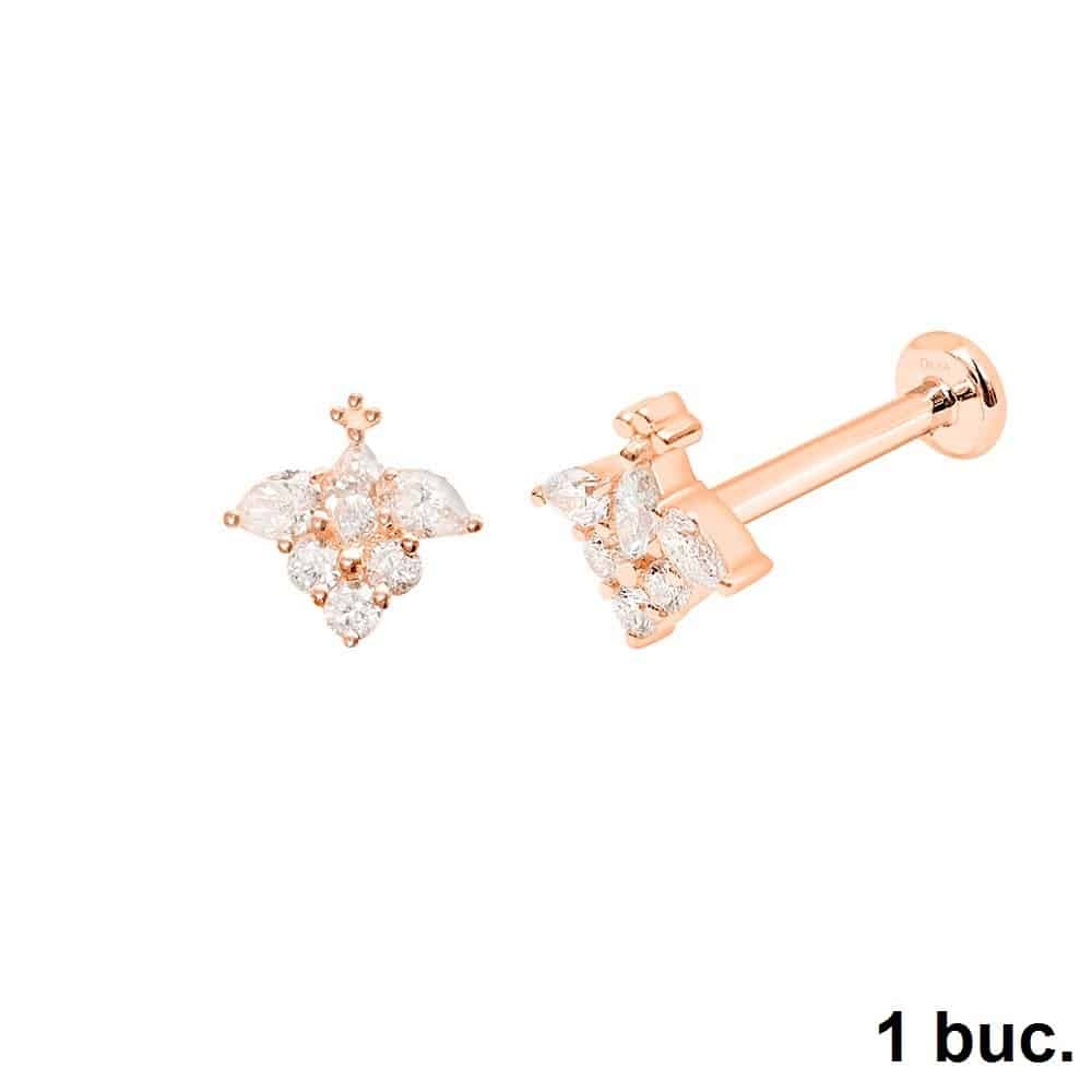 Cercel din aur roz cu pietre Diamant