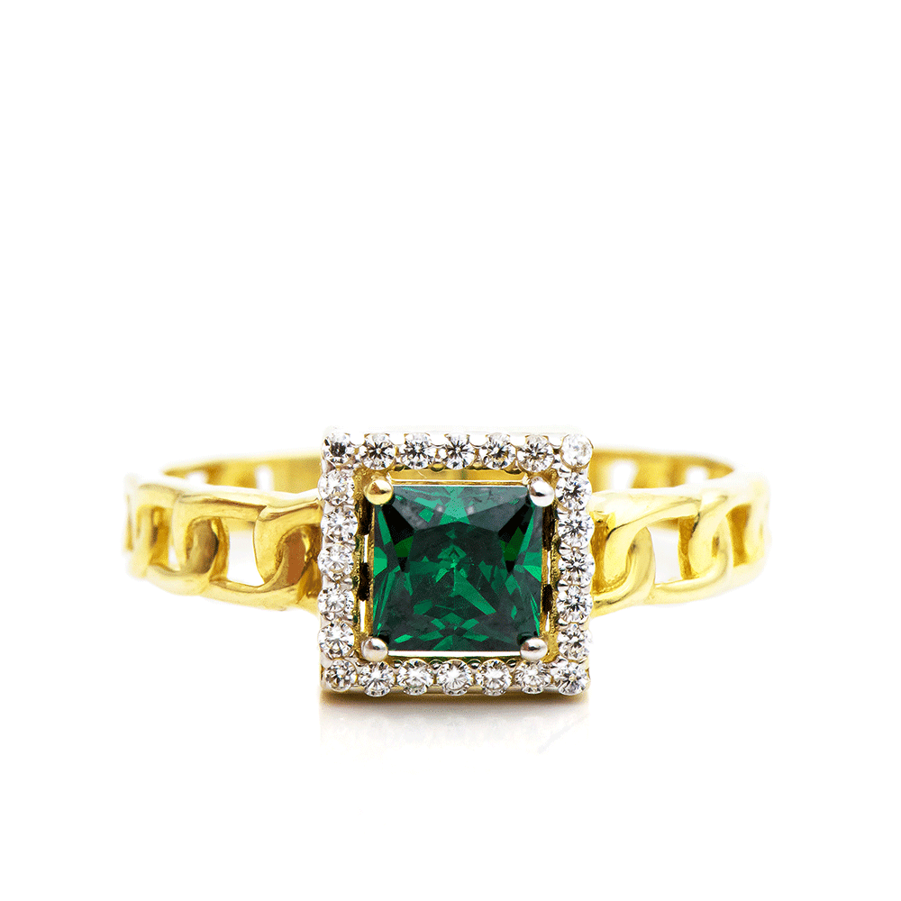 Inel din aur galben cu pietre Cubic Zirconia Incolor, Turmalin (sintetic)