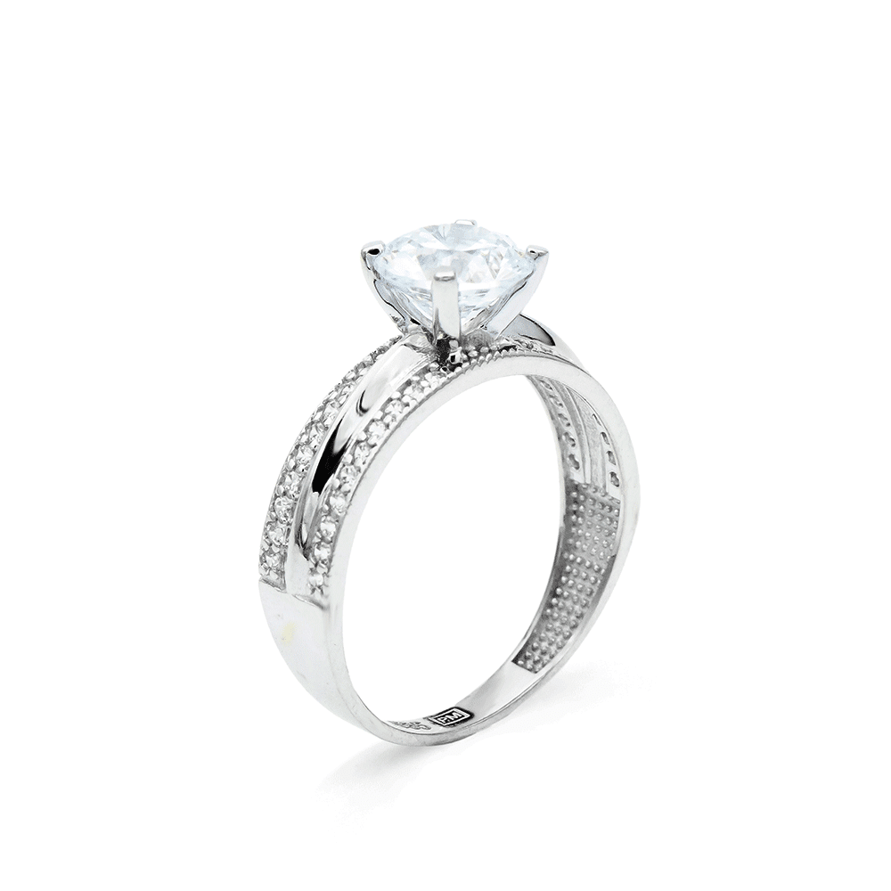 Inel din aur alb cu pietre Cubic Zirconia Incolor