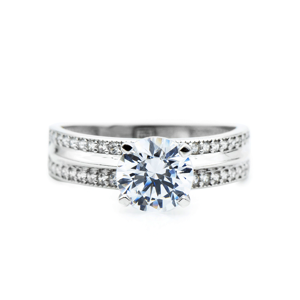 Inel din aur alb cu pietre Cubic Zirconia Incolor
