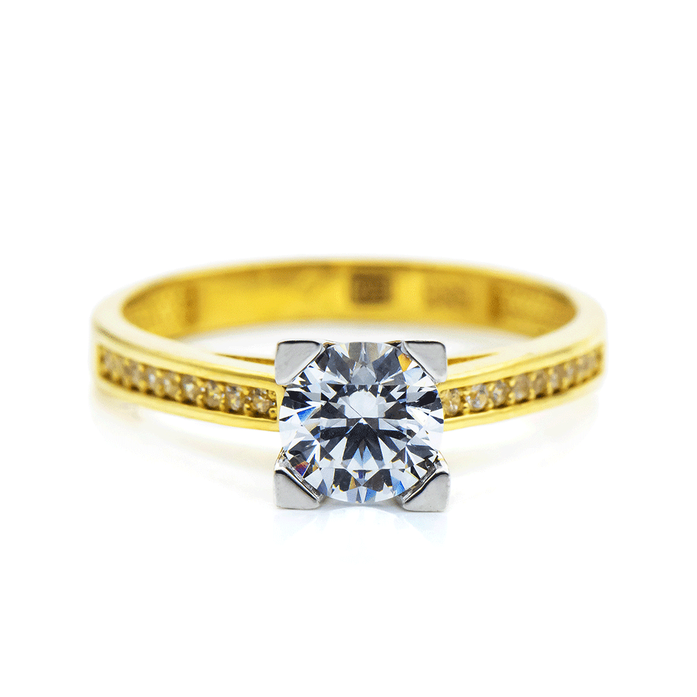 Inel din aur galben cu pietre Cubic Zirconia Incolor