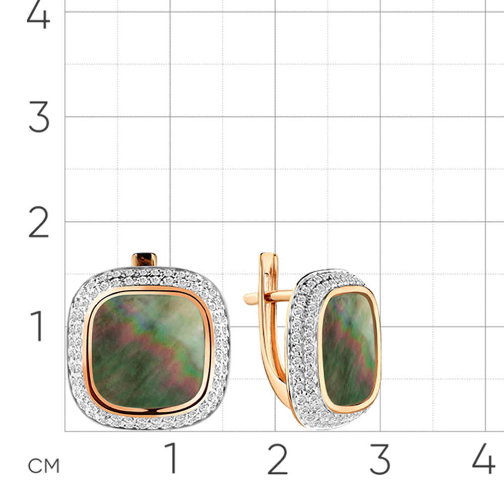Cercei din aur roșu cu pietre Cubic zirconia, Sidef Negru