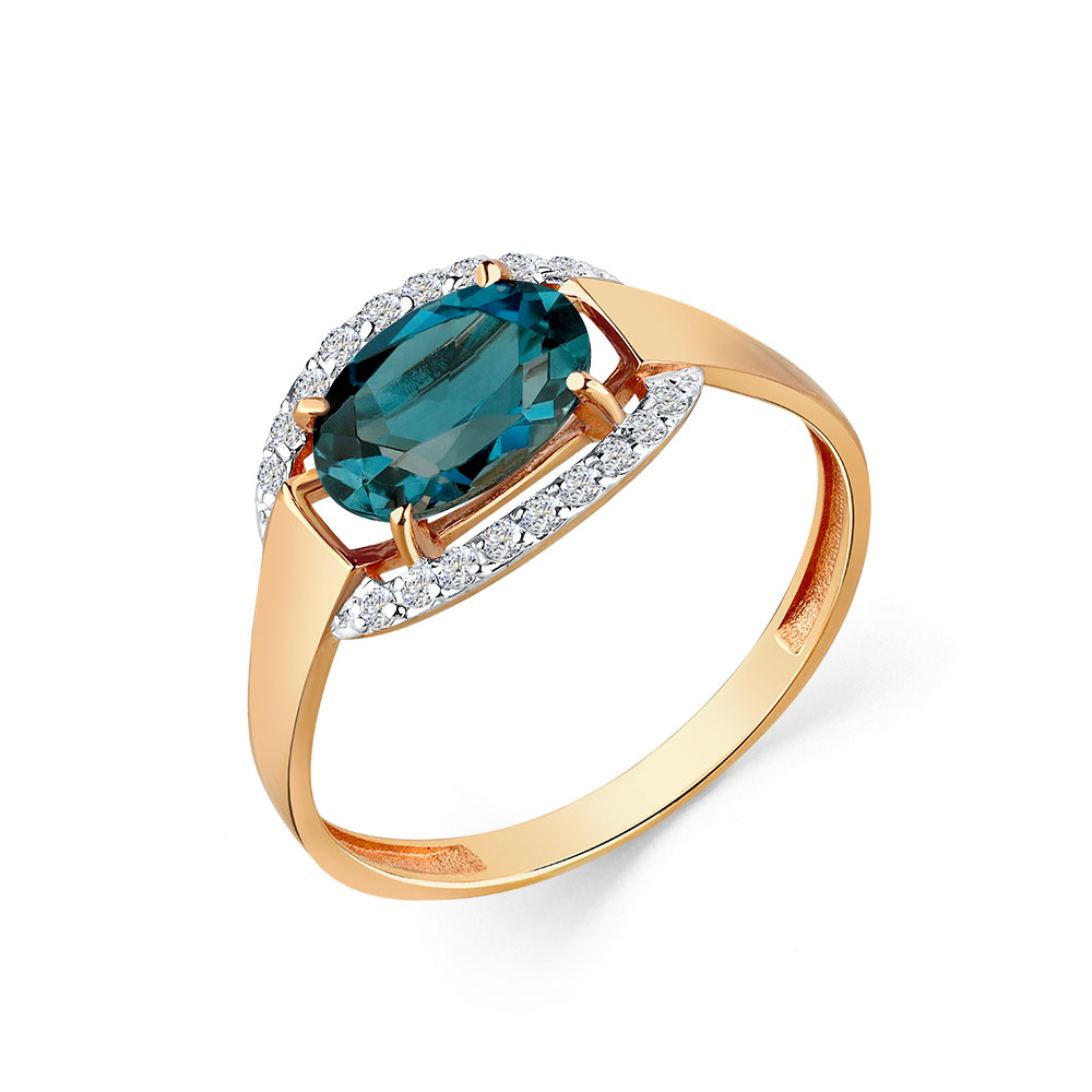 Inel din aur roșu cu pietre Cubic Zirconia Incolor, Topaz London