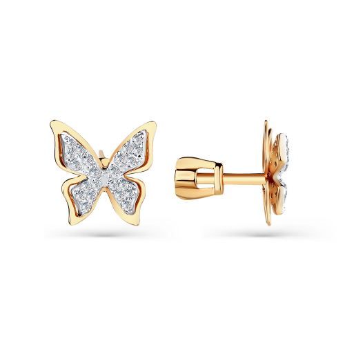 Cercei pusete din aur roșu cu pietre Cubic zirconia