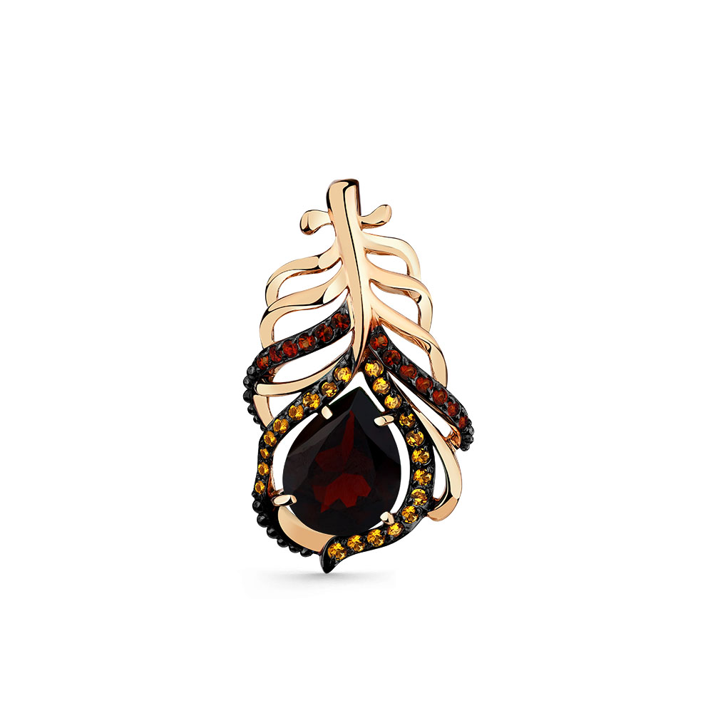 Pandantiv din aur roșu cu pietre Cubic Zirconia Roșu, Cubic Zirconia Galben și Granat