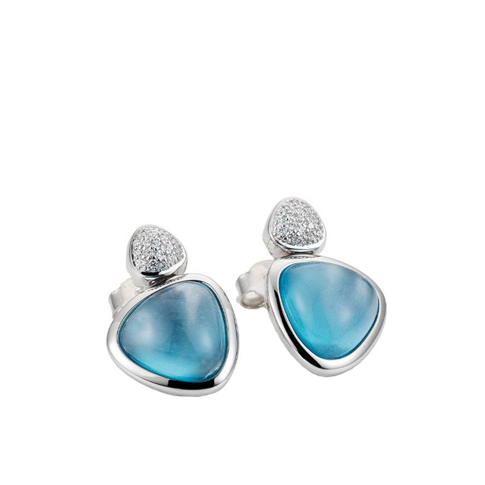 Cercei Pusete din aur alb cu pietre Diamant, Topaz Swiss