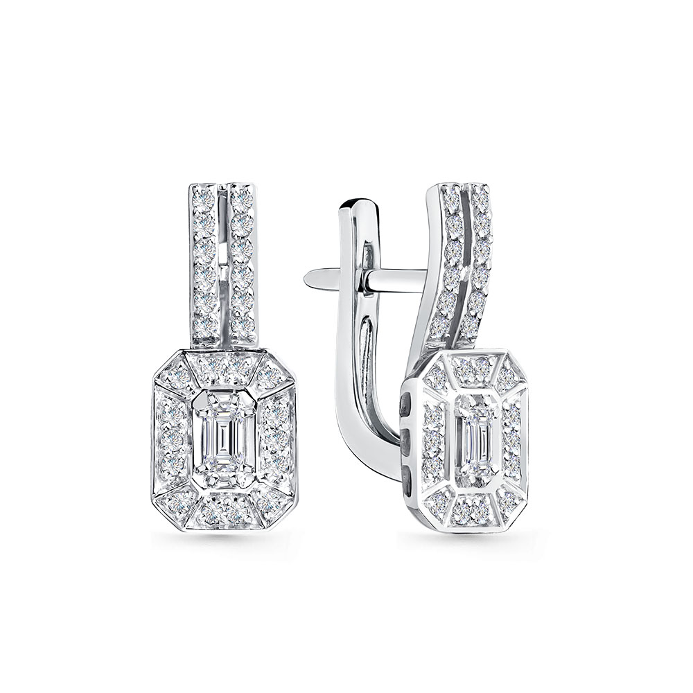 Cercei din aur alb cu pietre Diamant