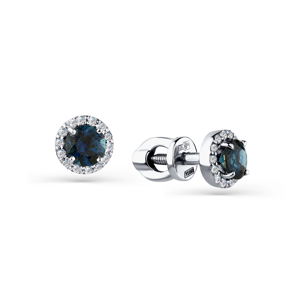 Cercei Pusete din aur alb cu pietre Diamant, Safir