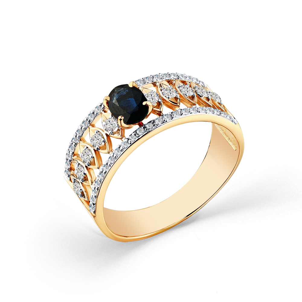 Inel din aur roșu cu pietre Diamant, Safir