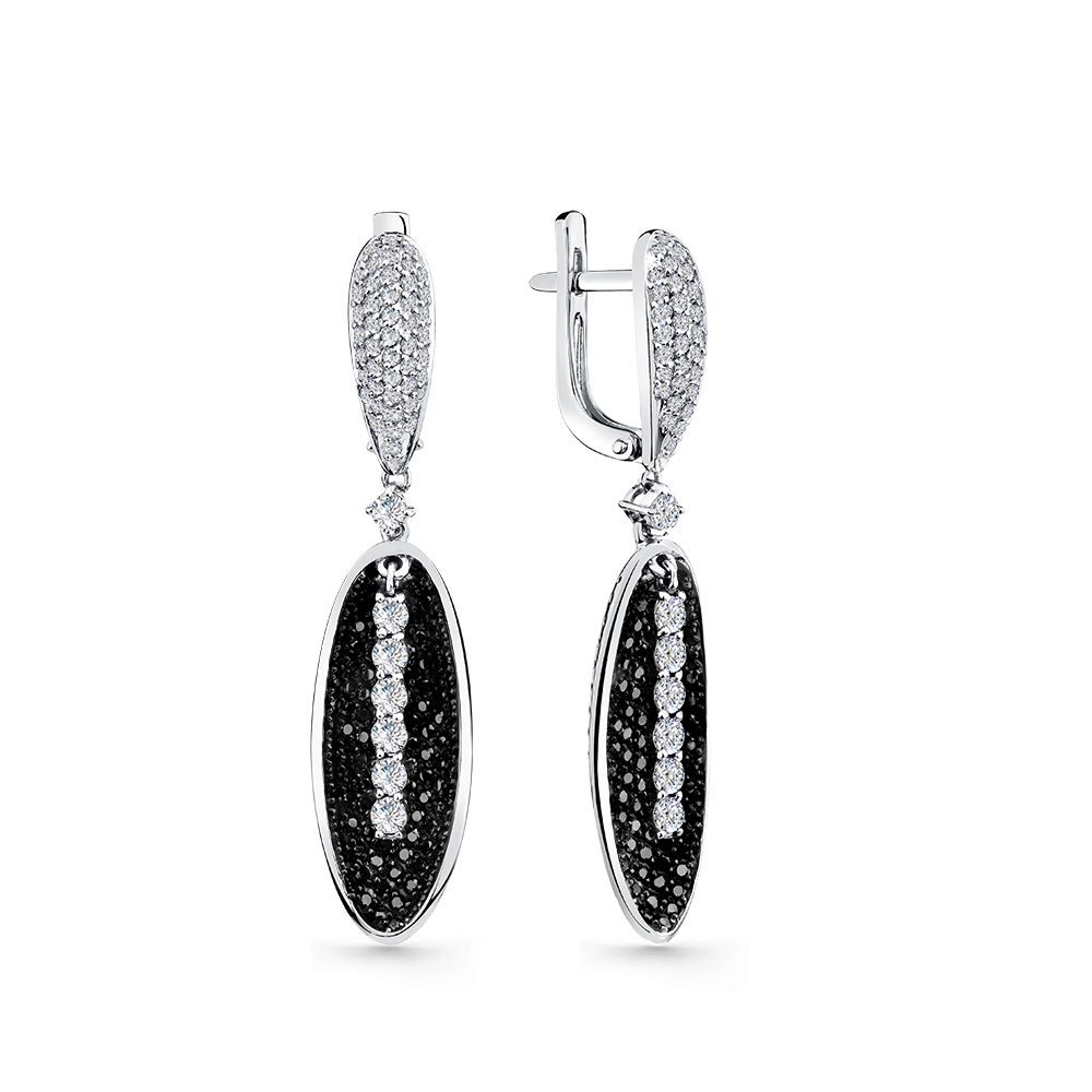 Cercei Suspendați din aur alb cu pietre Diamant, Diamant negru