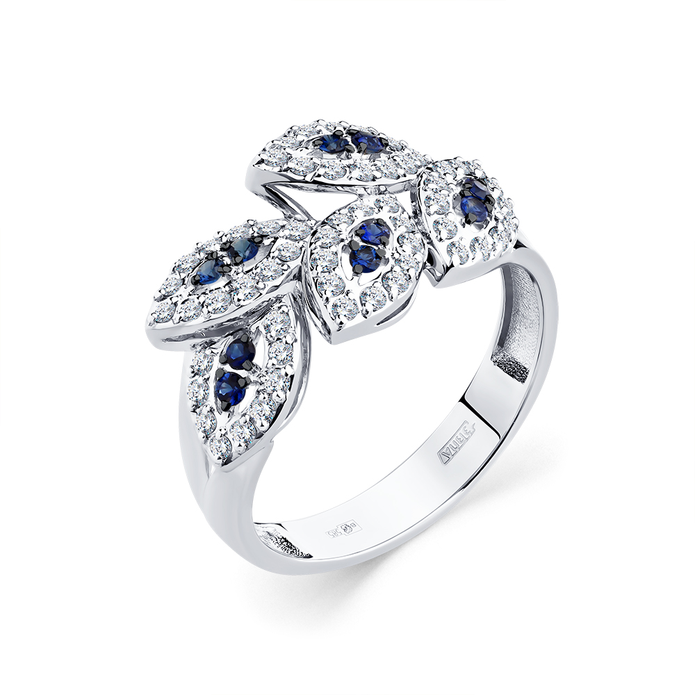 Inel din aur alb cu pietre Diamant, Safir