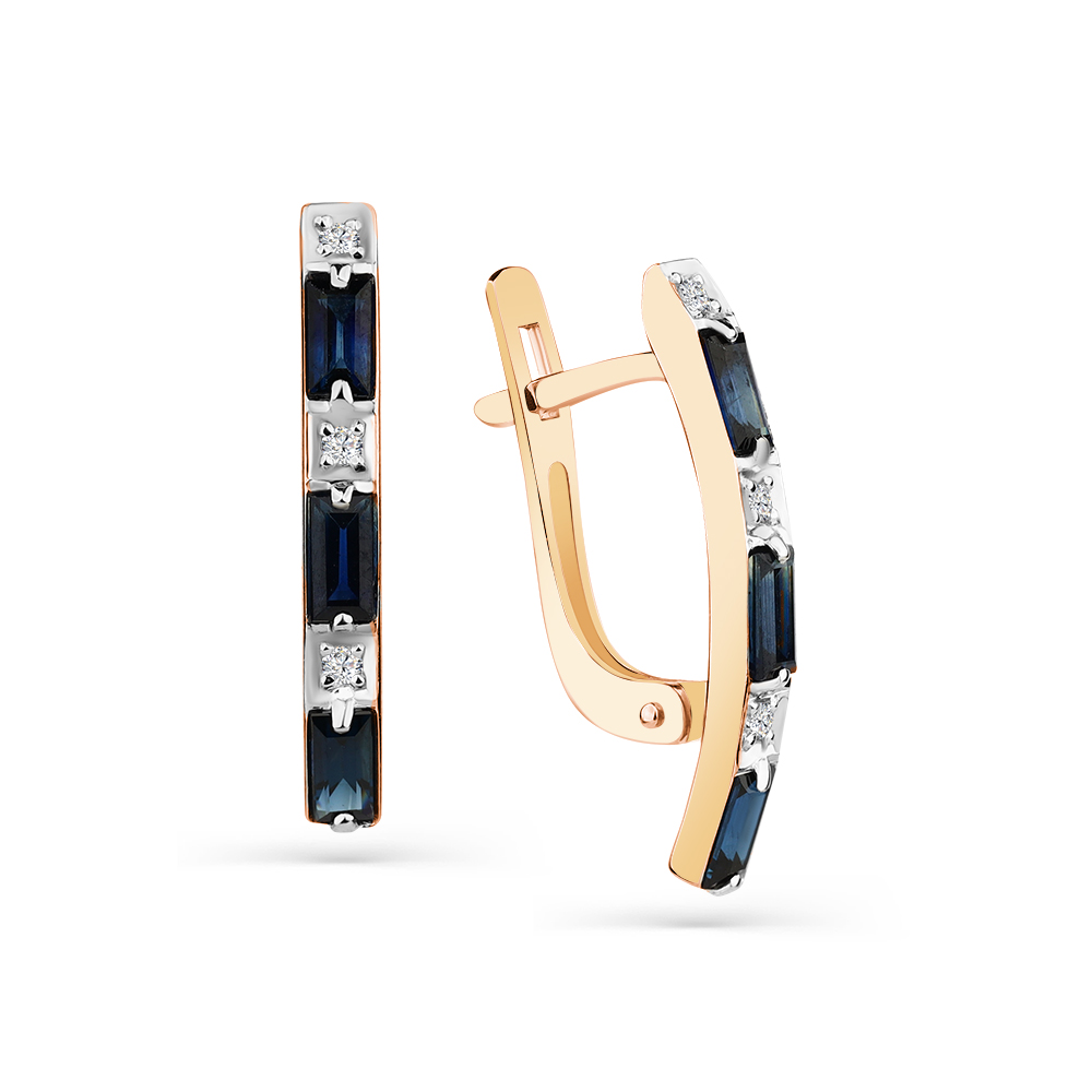 Cercei din aur roșu cu pietre Diamant, Safir