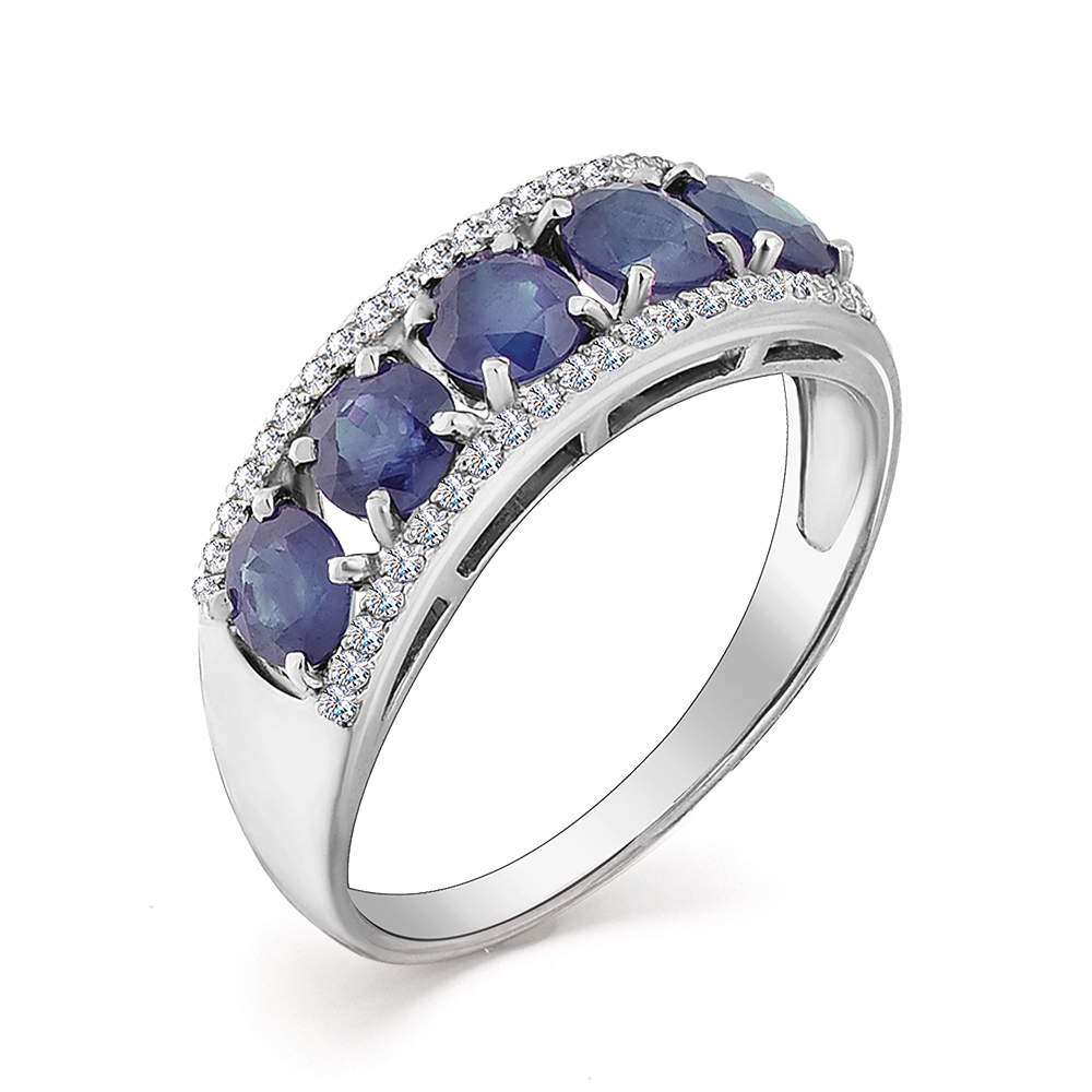 Inel din aur alb cu pietre Diamant, Safir