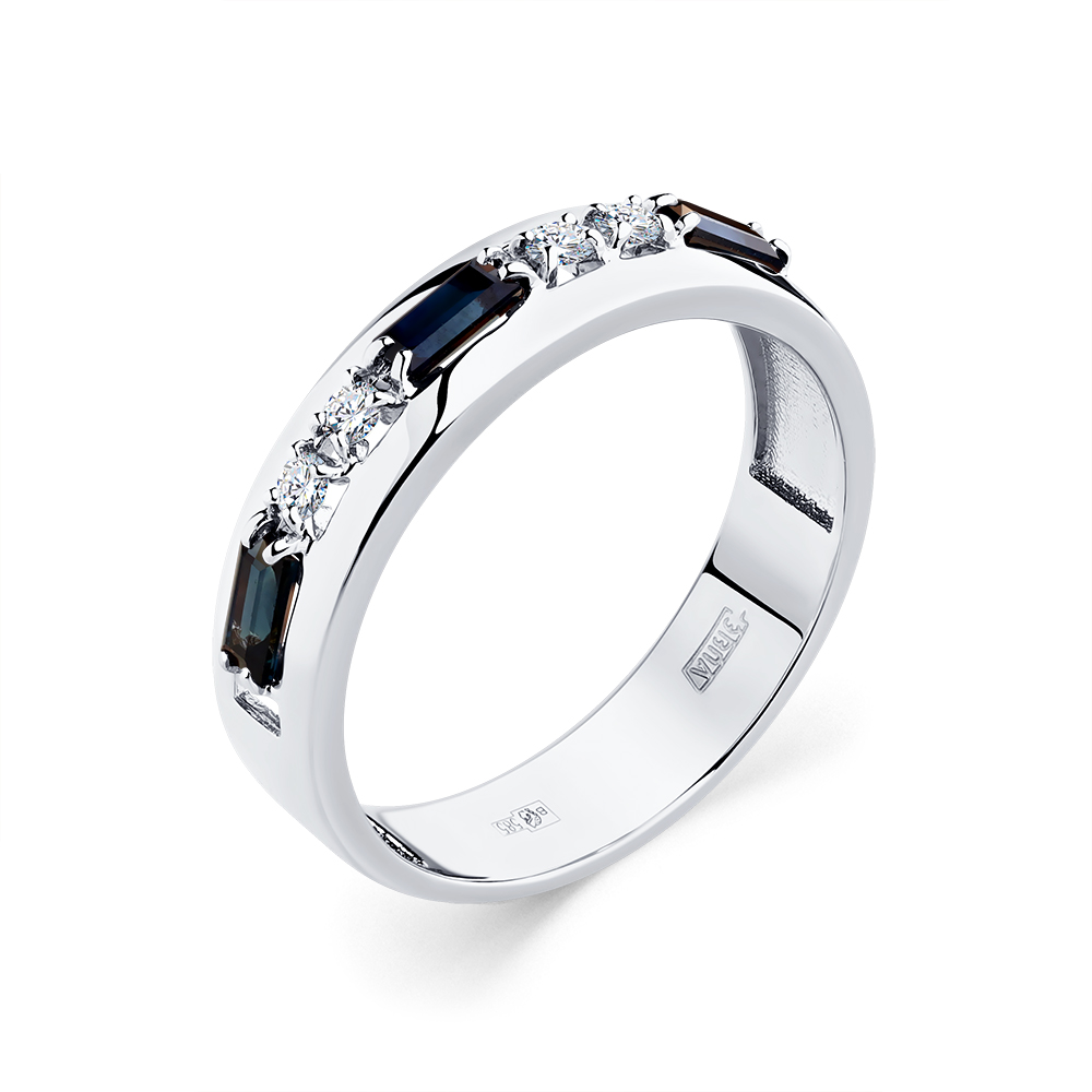Inel din aur alb cu pietre Diamant, Safir