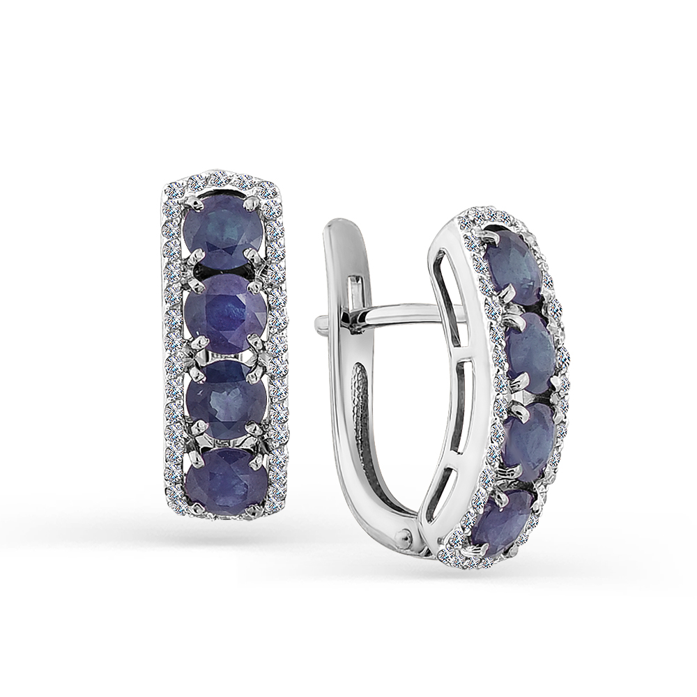 Cercei din aur alb cu pietre Diamant, Safir