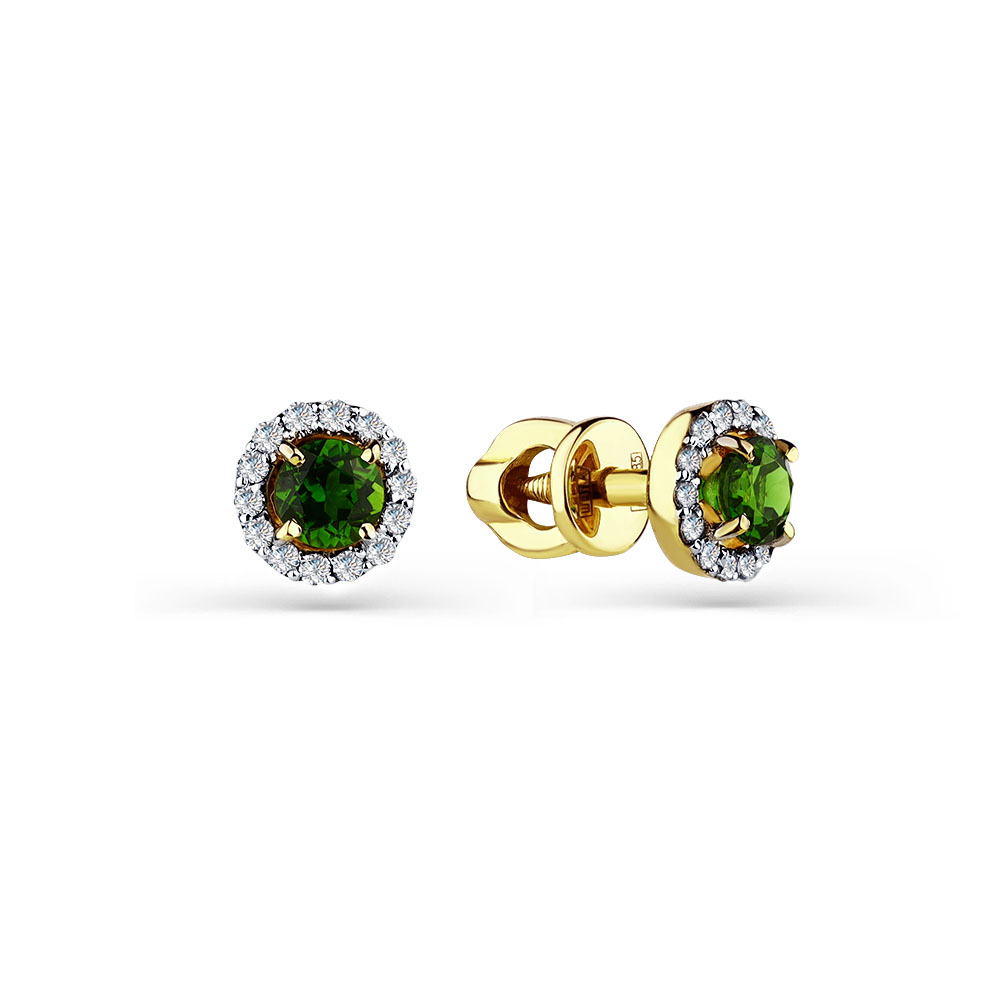 Cercei Pusete din aur roșu cu pietre Diamant, Cromdiopsid