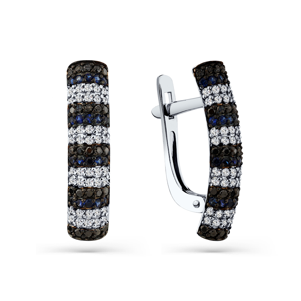 Cercei din aur alb cu pietre Diamant, Diamant negru și Safir