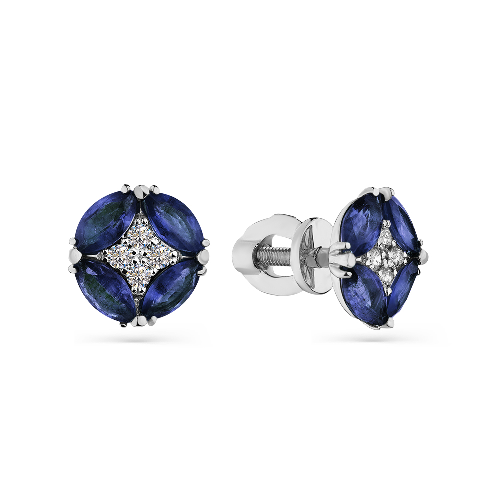 Cercei Pusete din aur alb cu pietre Diamant, Safir