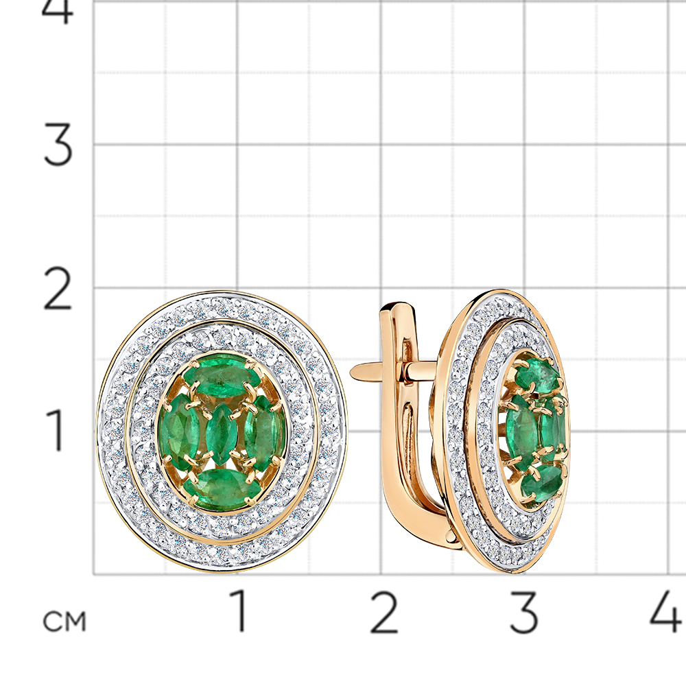 Cercei din aur roșu cu pietre Diamant, Smarald