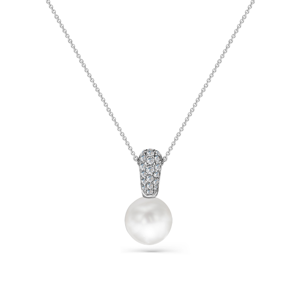 Colier din aur alb cu pietre Diamant, Perla Albă