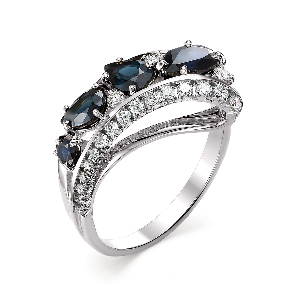 Inel din aur alb cu pietre Diamant, Safir