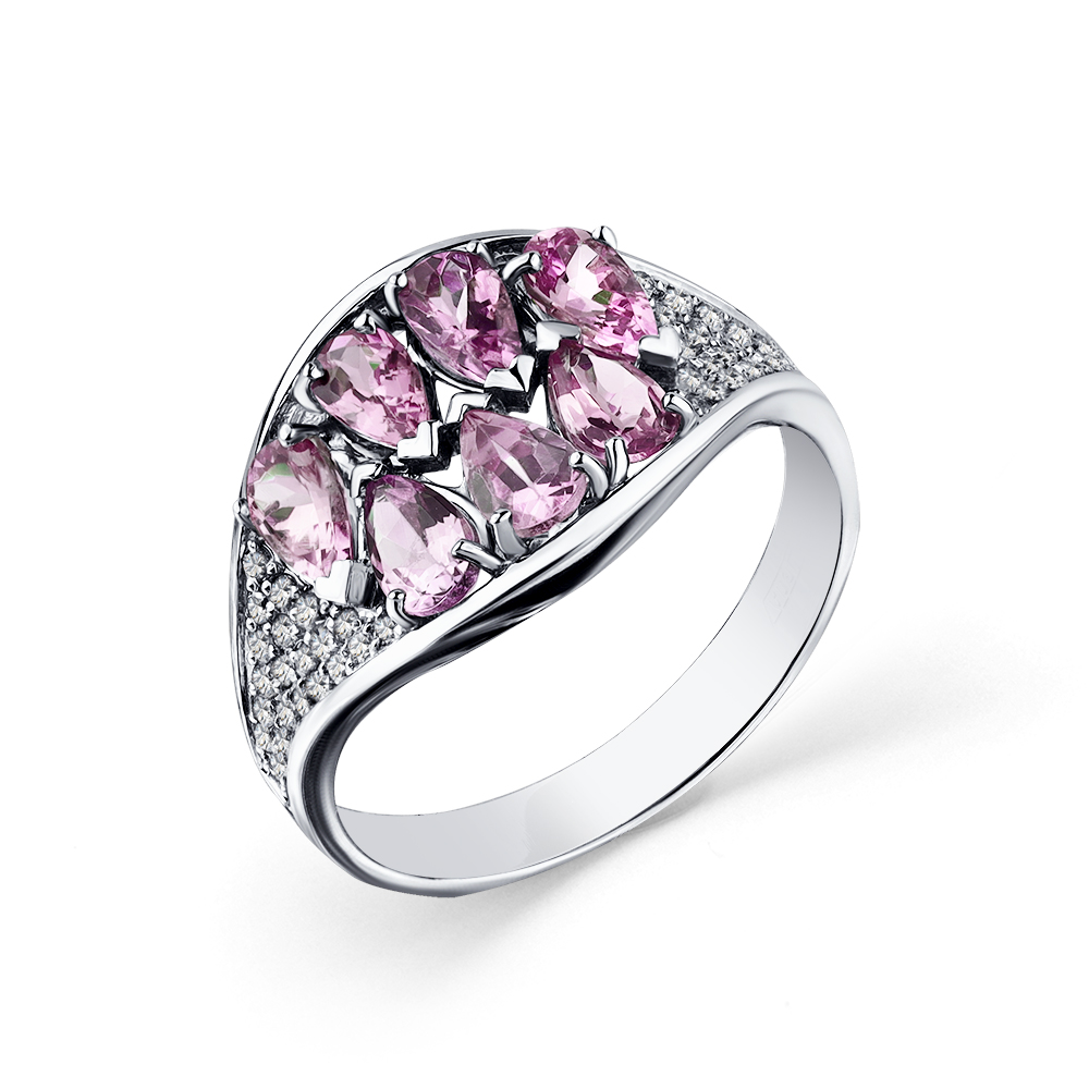 Inel din aur alb cu pietre Diamant, Safir roz