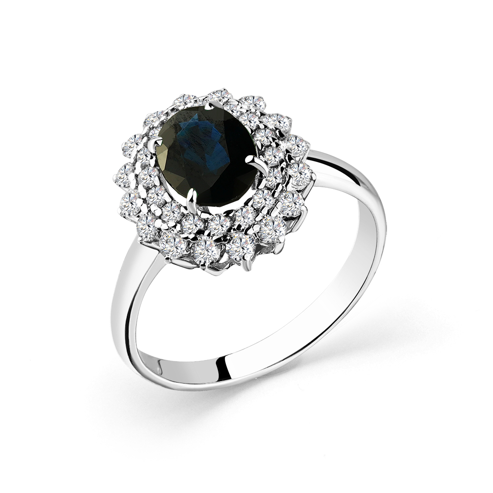 Inel din aur alb cu pietre Diamant, Safir