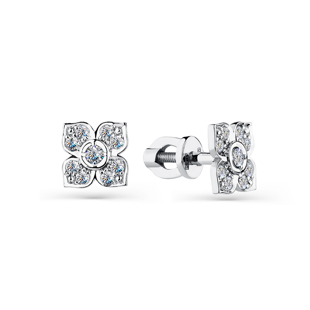Cercei Pusete din aur alb cu pietre Diamant