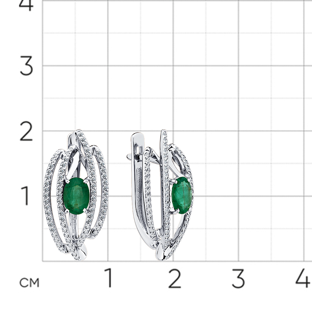 Cercei din aur alb cu pietre Diamant, Smarald