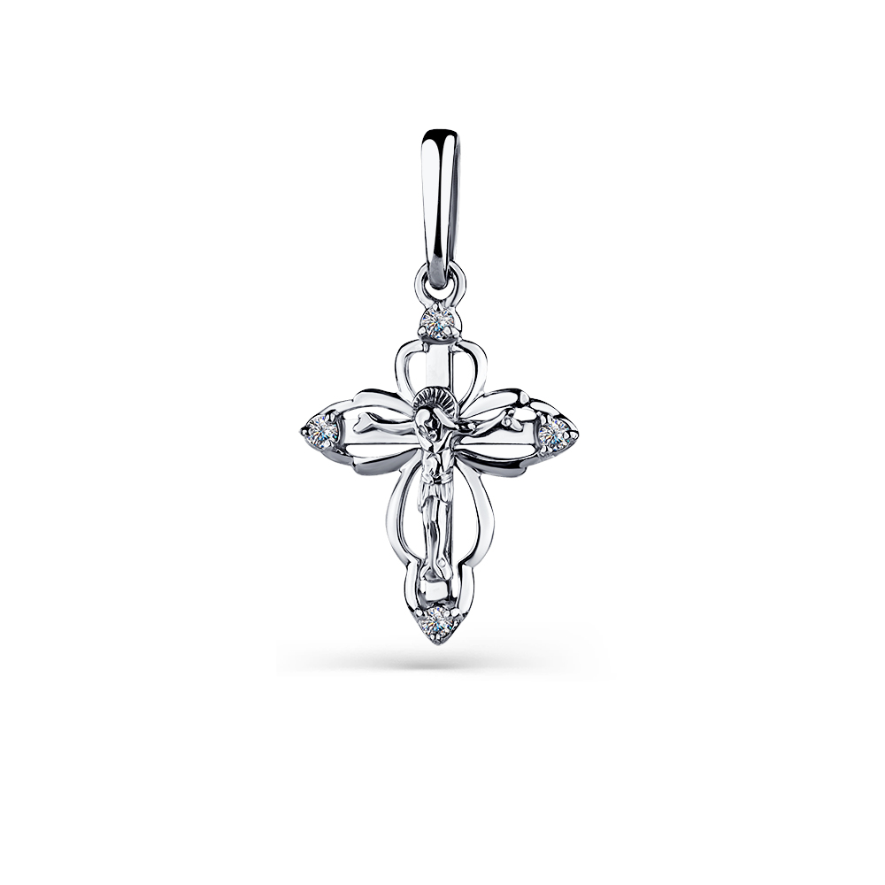 Cruce din aur alb cu pietre Diamant