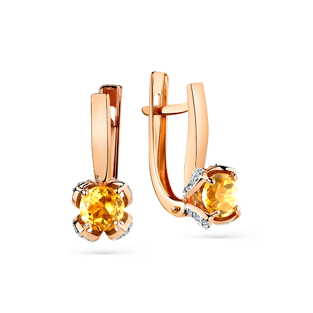 Cercei din aur roșu cu pietre Cubic zirconia, Citrin