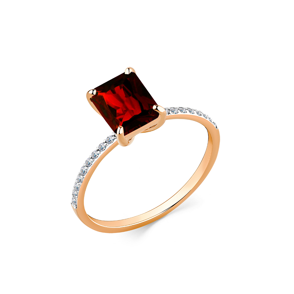Inel din aur roșu cu pietre Cubic Zirconia Incolor, Granat