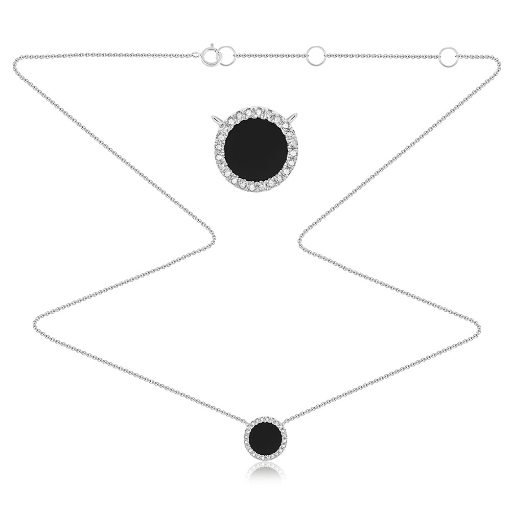 Colier din aur alb cu pietre Diamant, Onix negru