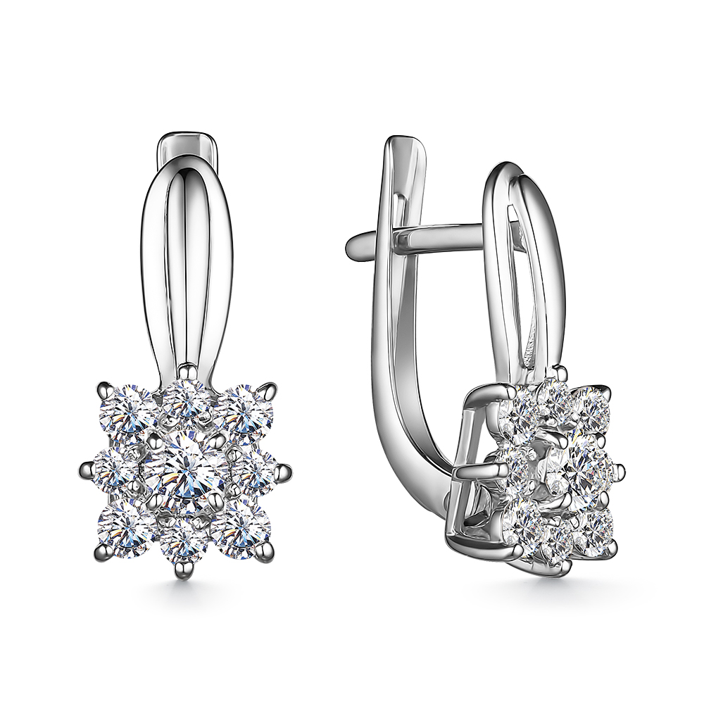 Cercei din aur alb cu pietre Cubic Zirconia Incolor