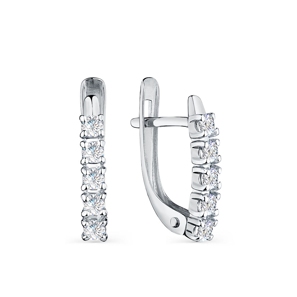 Cercei din aur alb cu pietre Cubic Zirconia Incolor